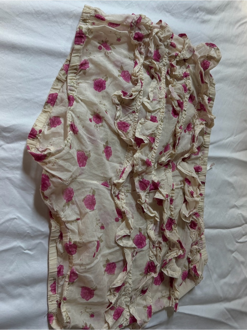 Free People Cream Ruffle Floral Shorts with Pink Rose Print